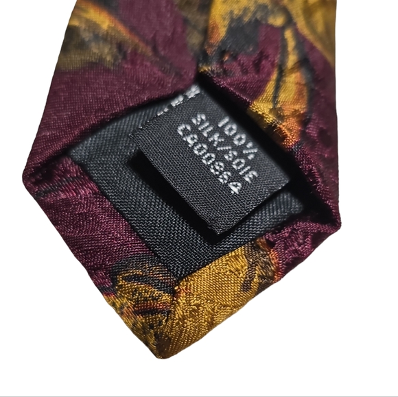 Vintage Silk Guy Laroche Paris Paisley Tie Burgundy Navy Gold - Picture 4 of 4